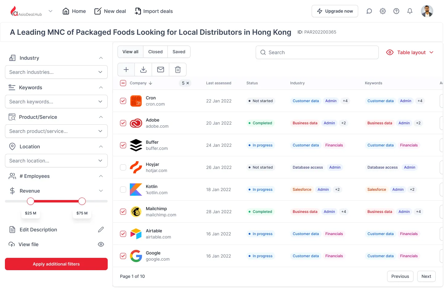 Deal Dashboard filter ADH