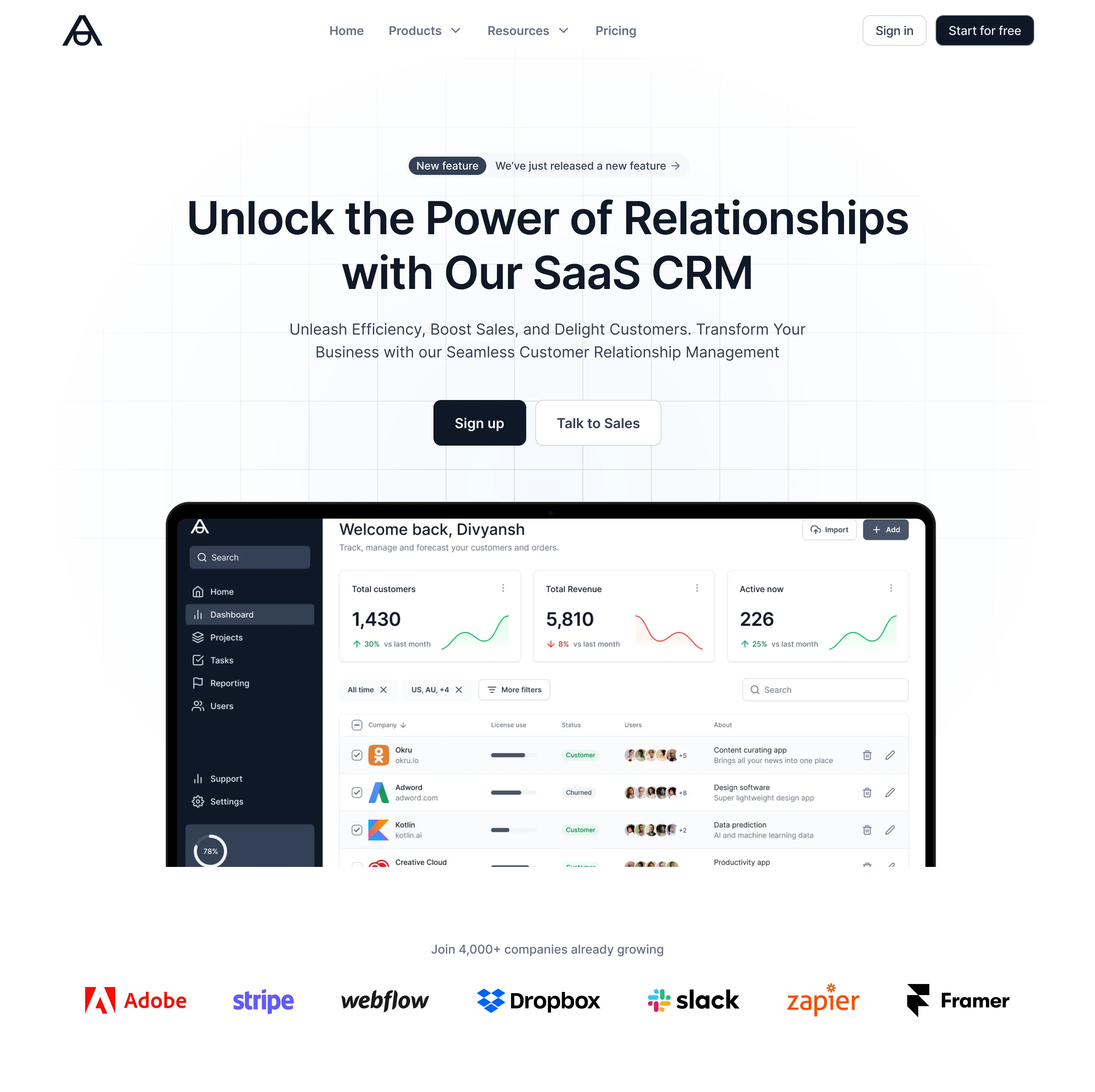 Concept hero header design exploration - SaaS CRM