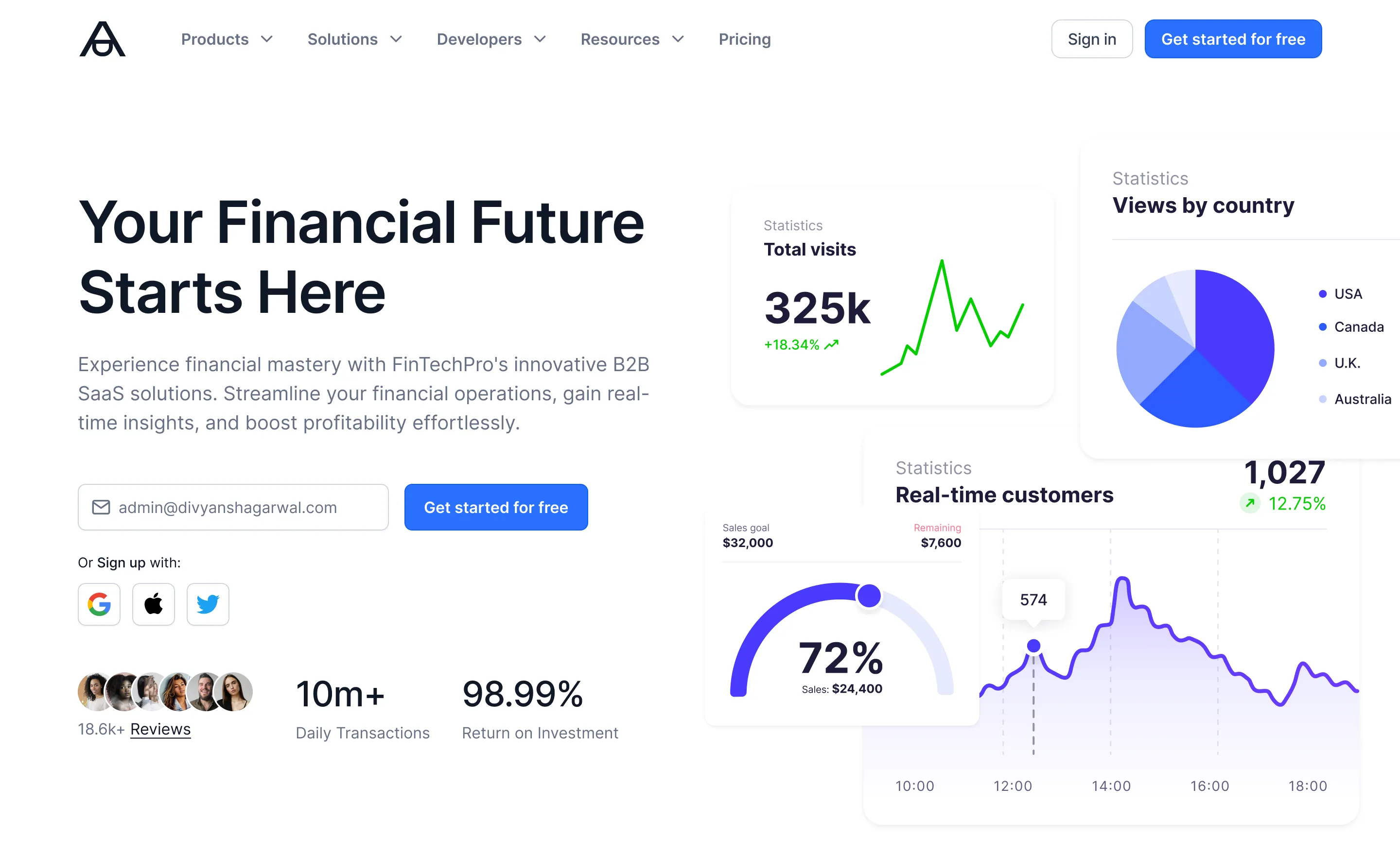 Concept hero header exploration - Fintech company website